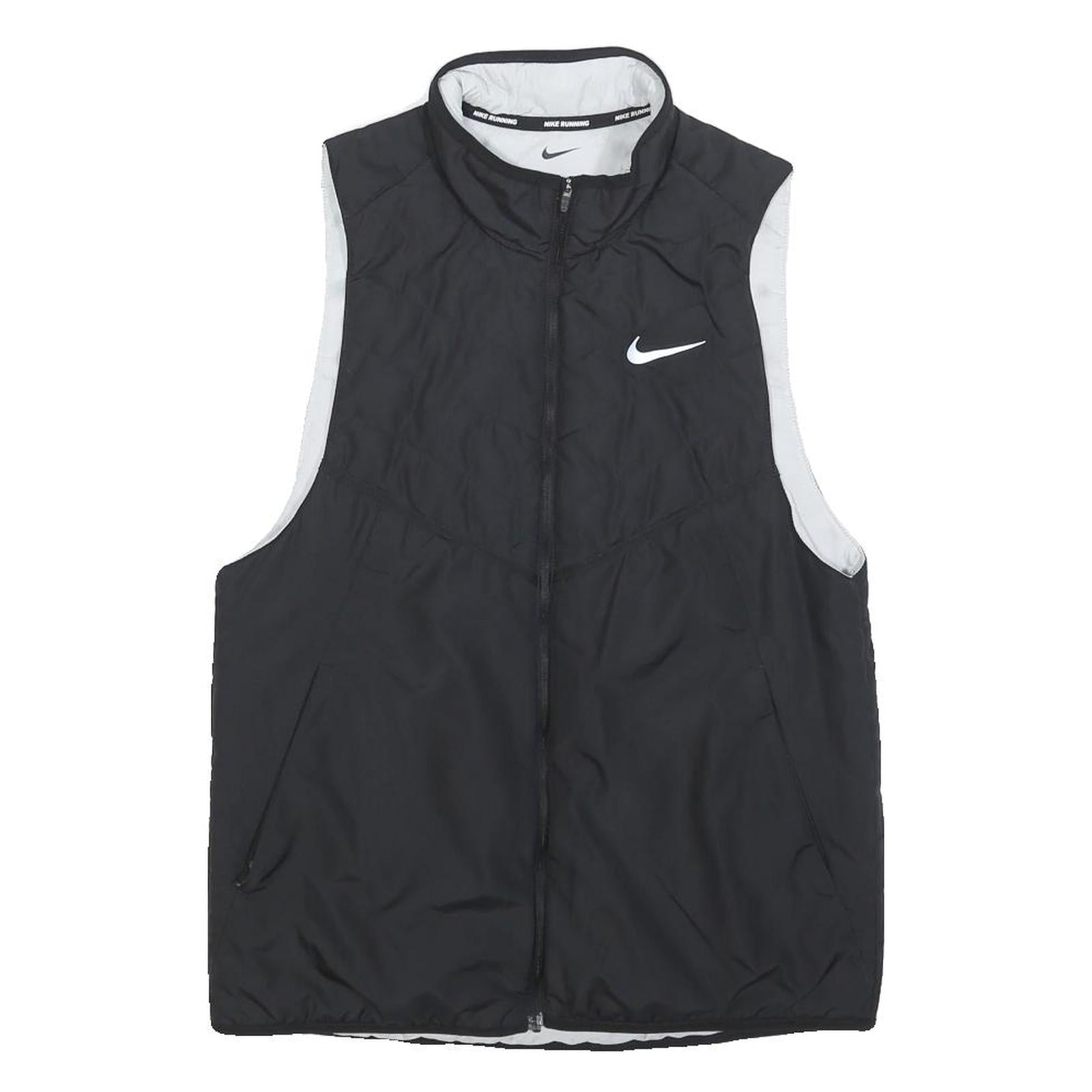 NIKE Womens Black White Running Jacket S Polyester Zip Therma-Fit Fitness