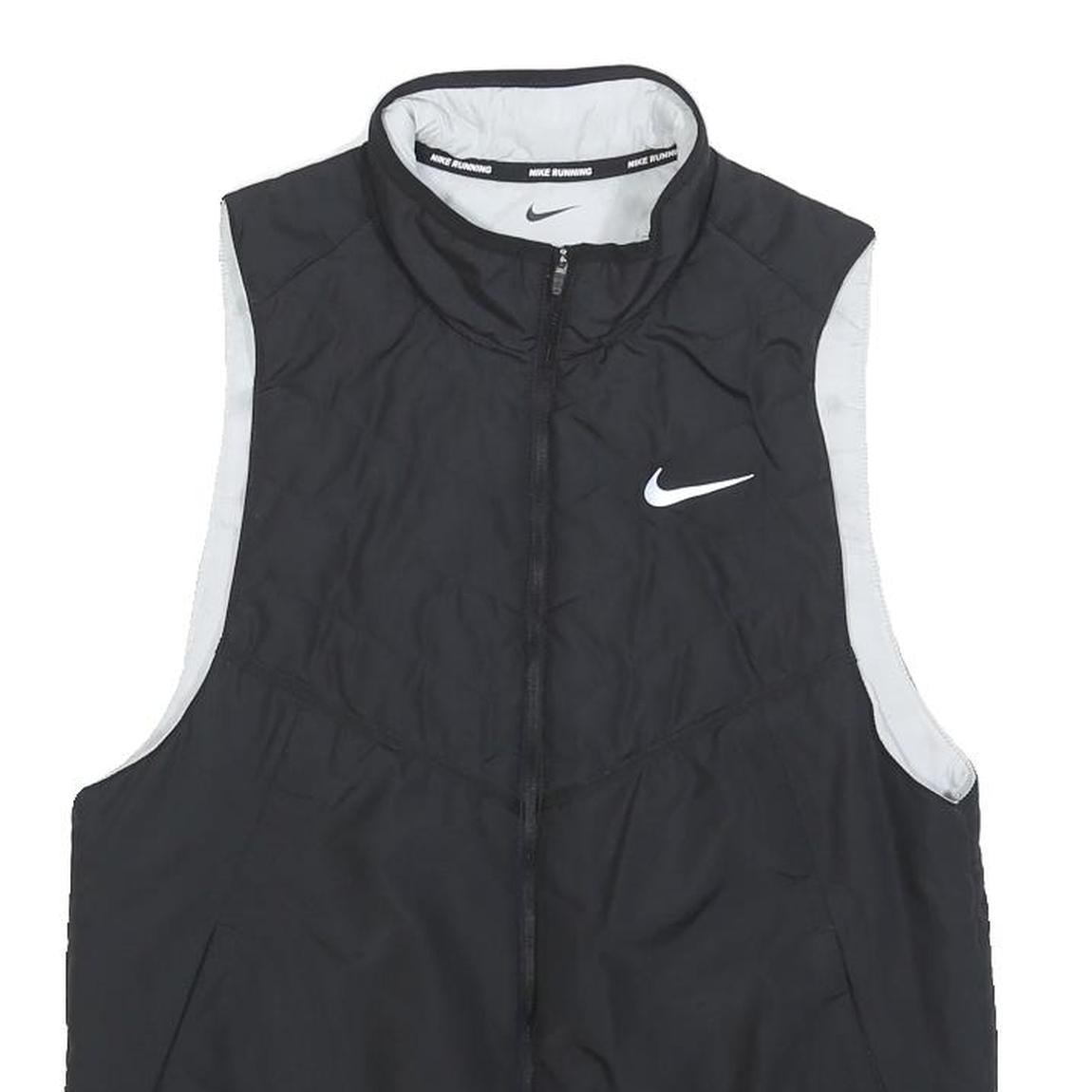 NIKE Womens Black White Running Jacket S Polyester Zip Therma-Fit Fitness