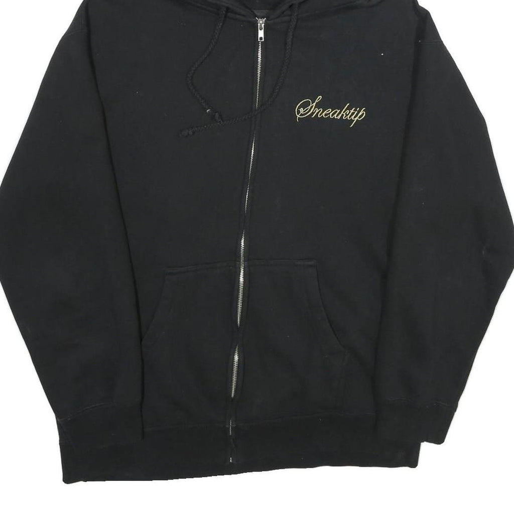 SNEAKTIP Mens Black Hoodie M Cotton Blend Full Zip Gold Print Casual Stylish