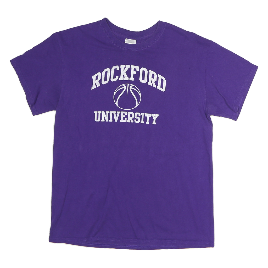 GILDAN Mens Purple Rockford University Graphic T-Shirt M Short Sleeve Crew Neck