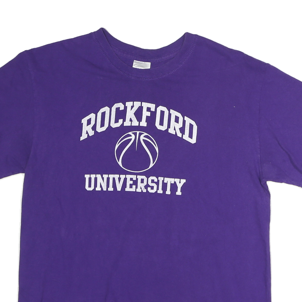 GILDAN Mens Purple Rockford University Graphic T-Shirt M Short Sleeve Crew Neck