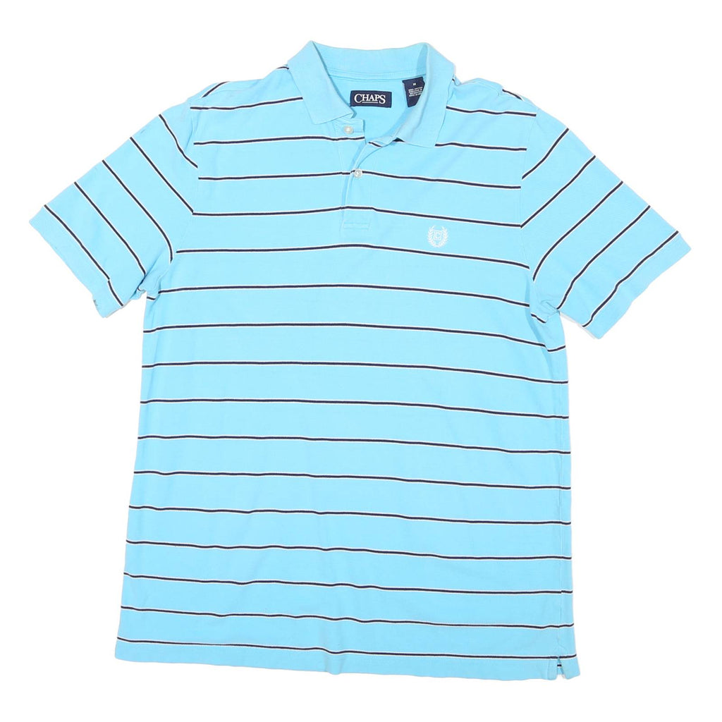 CHAPS Mens Blue & White Striped Short Sleeve Polo Shirt M Cotton Casual
