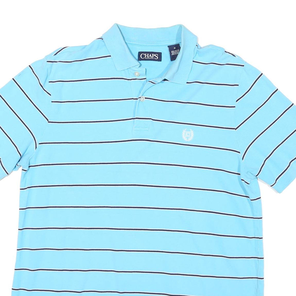 CHAPS Mens Blue & White Striped Short Sleeve Polo Shirt M Cotton Casual