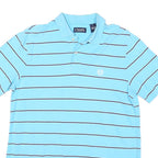 CHAPS Mens Blue & White Striped Short Sleeve Polo Shirt M Cotton Casual