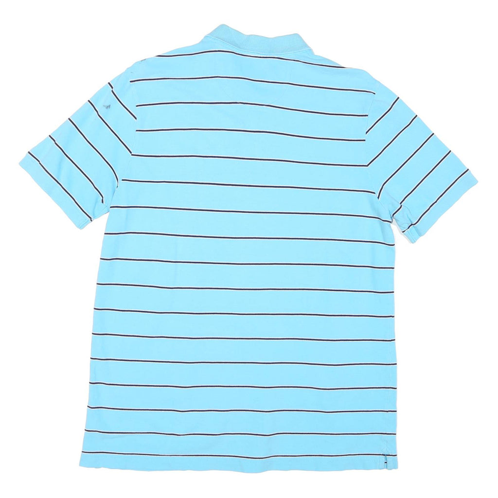 CHAPS Mens Blue & White Striped Short Sleeve Polo Shirt M Cotton Casual