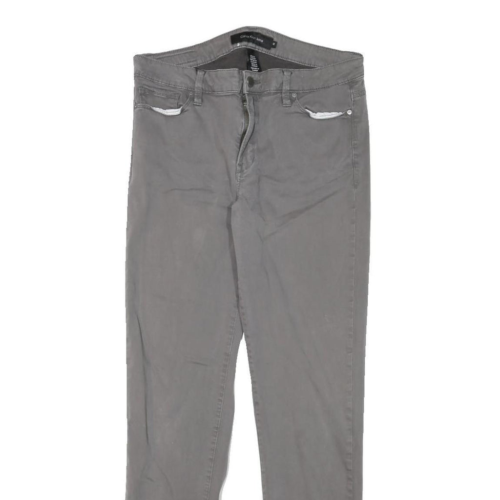 CALVIN KLEIN Womens Slim Grey Cotton Blend Slim Leg Trousers W30 L30 Stylish Zip