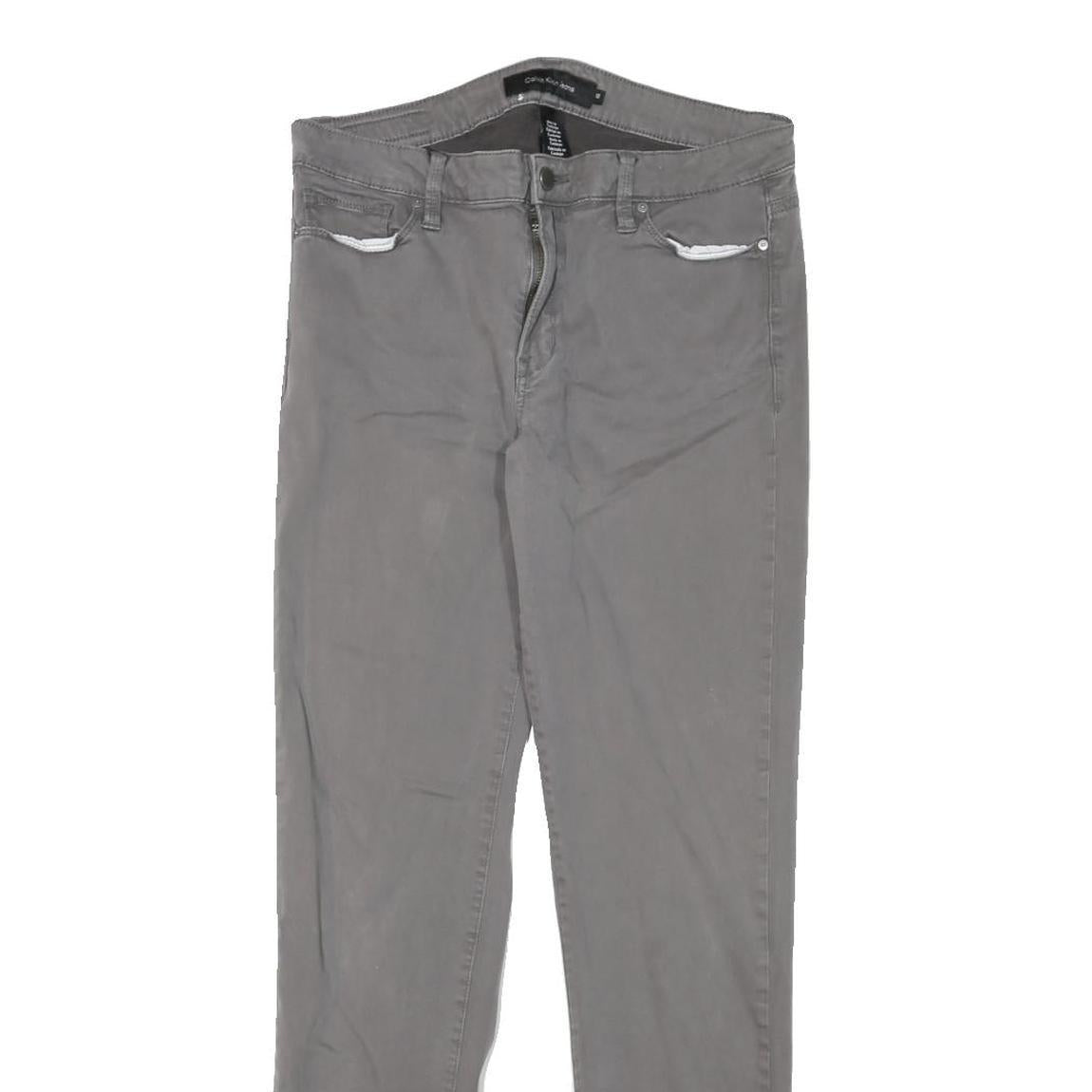 CALVIN KLEIN Womens Slim Grey Cotton Blend Slim Leg Trousers W30 L30 Stylish Zip
