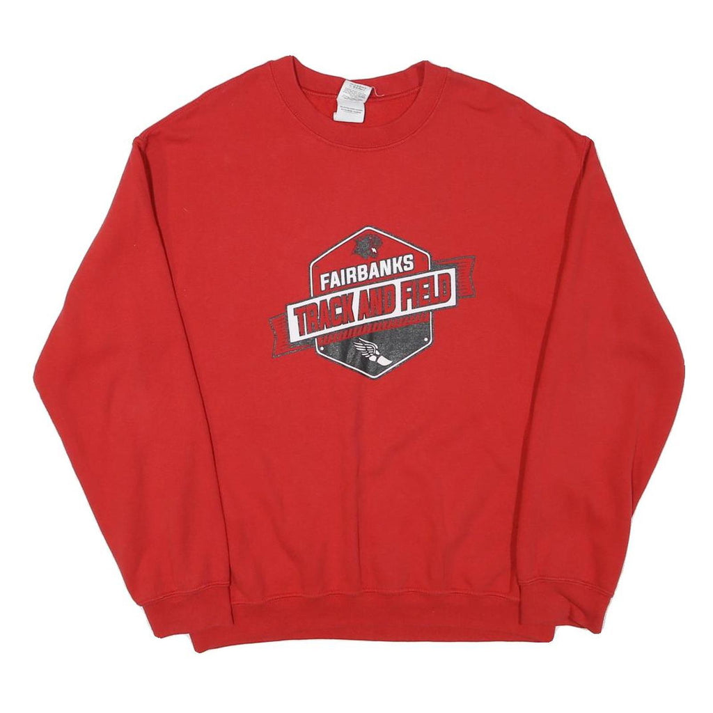 GILDAN Mens Red Fairbanks Track And Field Crew Neck M Sweatshirt Pullover Sport