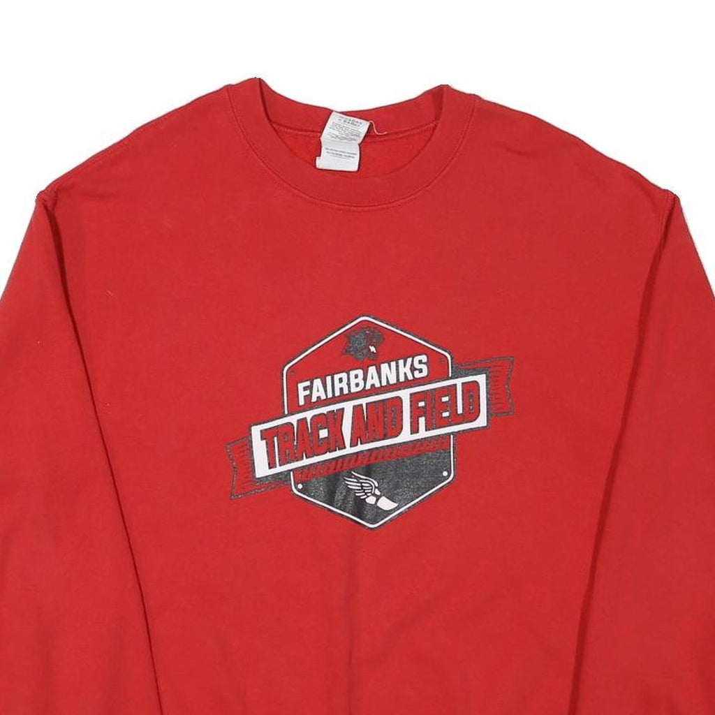 GILDAN Mens Red Fairbanks Track And Field Crew Neck M Sweatshirt Pullover Sport