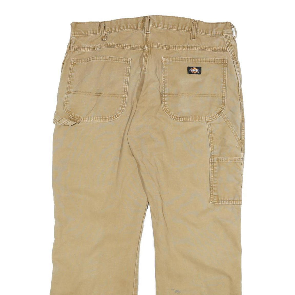 DICKIES Mens Cotton Blend Beige Regular Straight Trousers W34 L30 Workwear Zip
