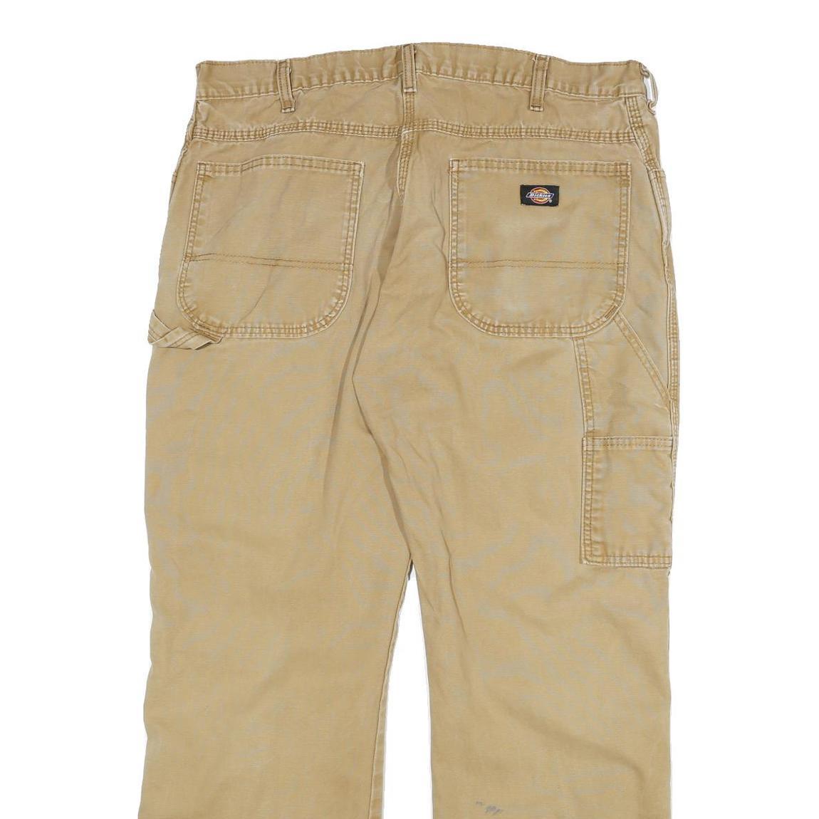 DICKIES Mens Cotton Blend Beige Regular Straight Trousers W34 L30 Workwear Zip