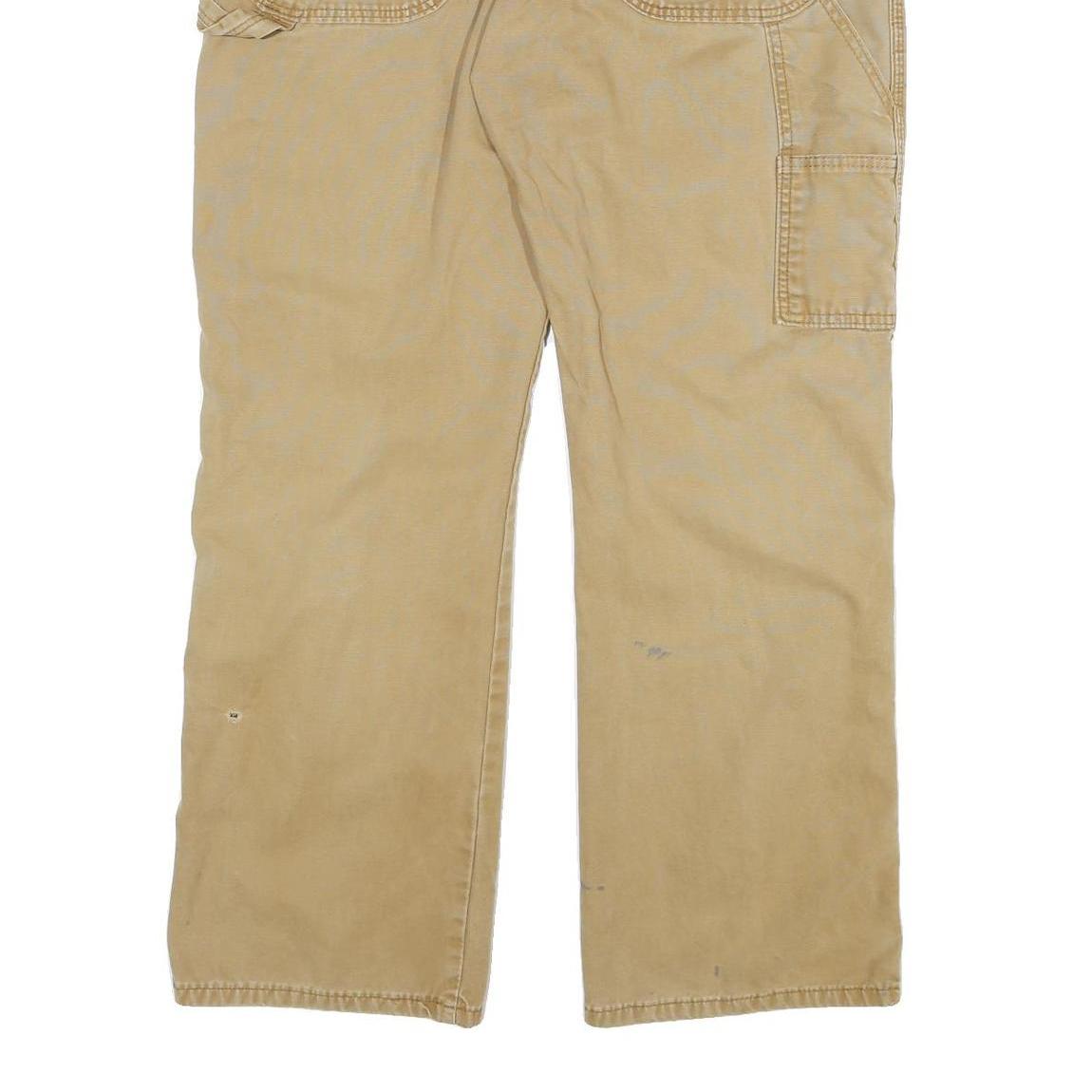 DICKIES Mens Cotton Blend Beige Regular Straight Trousers W34 L30 Workwear Zip