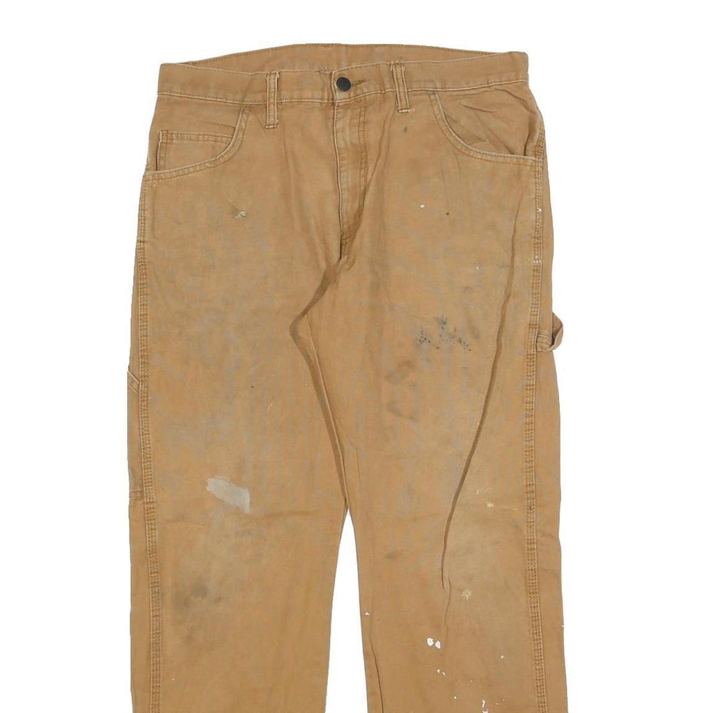 DICKIES Mens Regular Fit Carpenter Jeans Beige Cotton Blend W32 L30 Workwear Zip