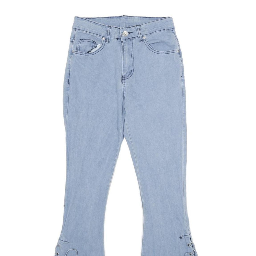 Light Blue Womens Regular Fit Flared Cotton Blend Denim Jeans W24 L29 Lace-Up