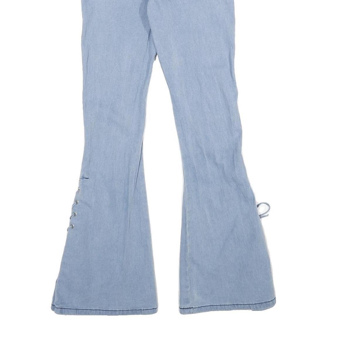 Light Blue Womens Regular Fit Flared Cotton Blend Denim Jeans W24 L29 Lace-Up