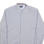 TOMMY HILFIGER Mens Blue & White Striped Shirt M Cotton Blend Long Sleeve Button