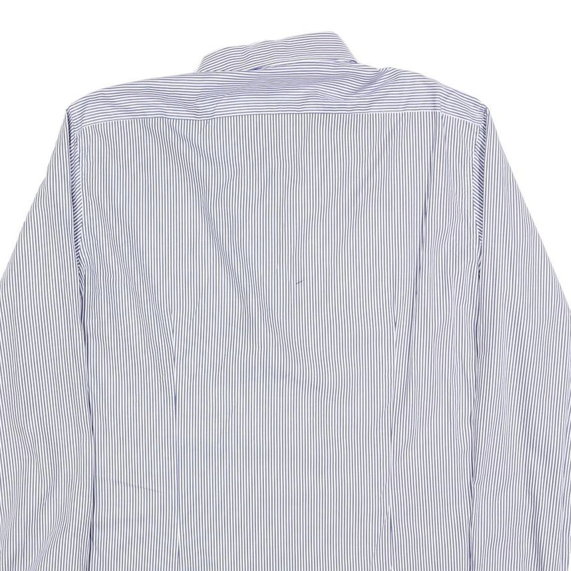 TOMMY HILFIGER Mens Blue & White Striped Shirt M Cotton Blend Long Sleeve Button