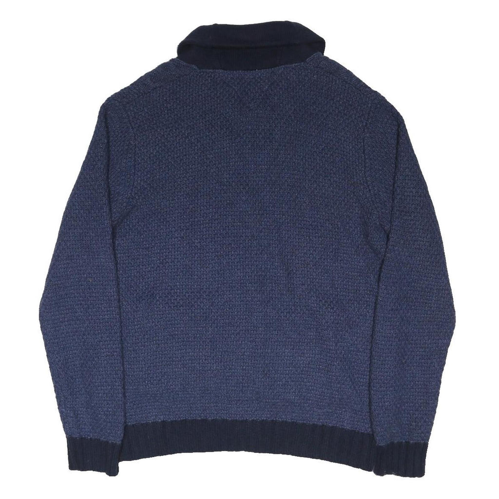 TOMMY HILFIGER Mens Blue Cardigan Patterned V-Neck Chunky Knit L Cable Knit
