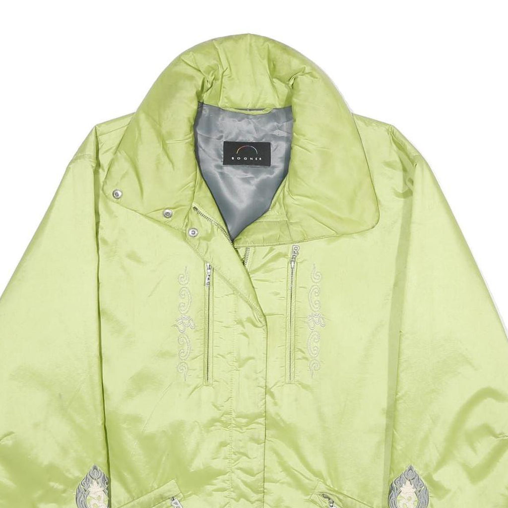 BOGNER Womens Green Embroidered Zip Jacket L Satin Elephant Pattern