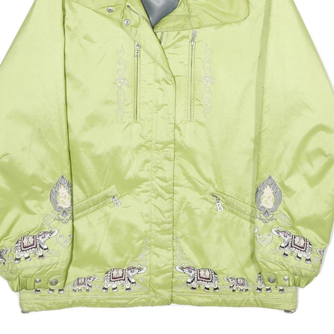 BOGNER Womens Green Embroidered Zip Jacket L Satin Elephant Pattern