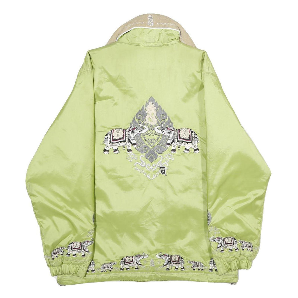 BOGNER Womens Green Embroidered Zip Jacket L Satin Elephant Pattern