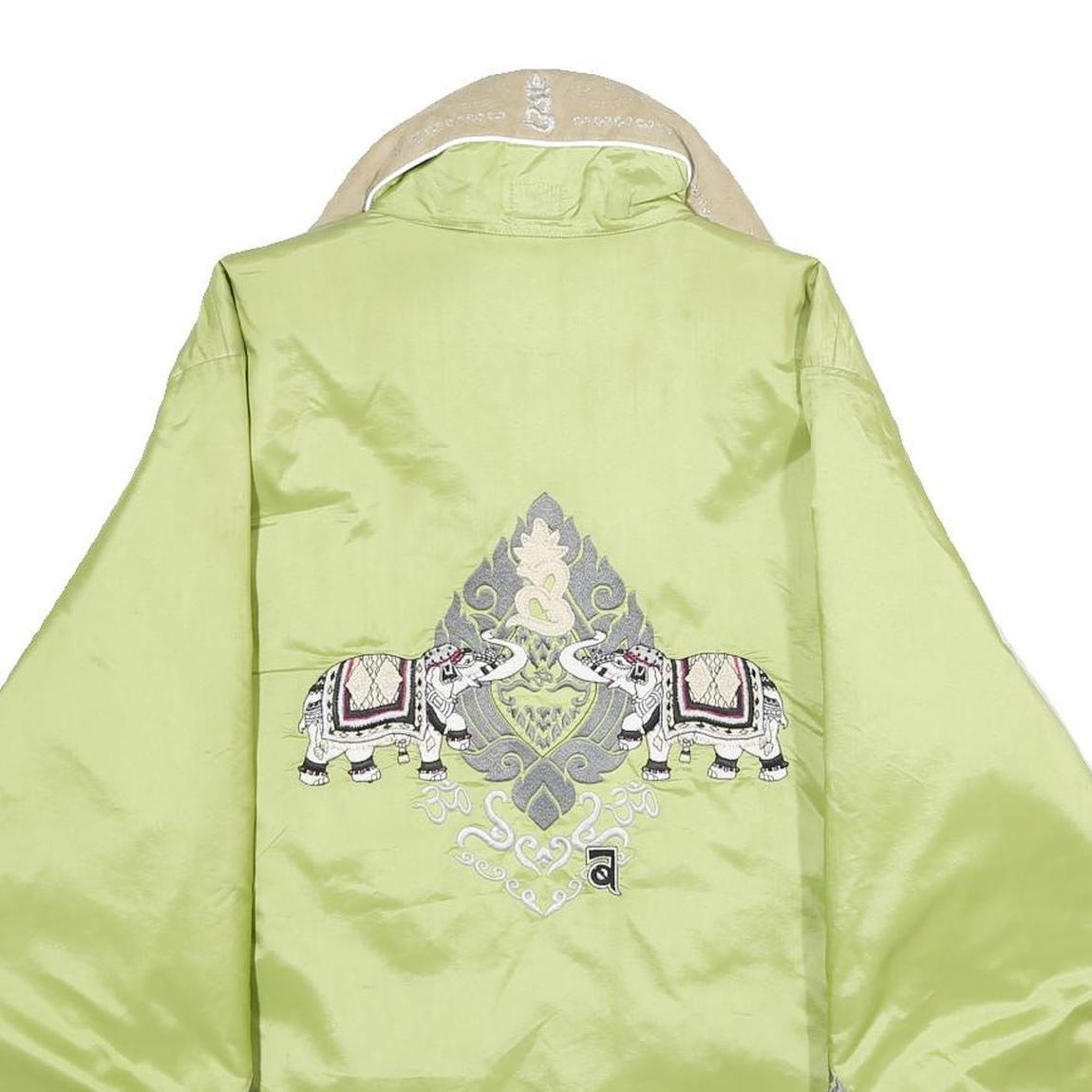 BOGNER Womens Green Embroidered Zip Jacket L Satin Elephant Pattern