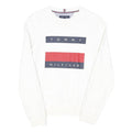 TOMMY HILFIGER Mens White Cotton Blend Crew Neck Sweatshirt S Logo Print
