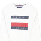 TOMMY HILFIGER Mens White Cotton Blend Crew Neck Sweatshirt S Logo Print