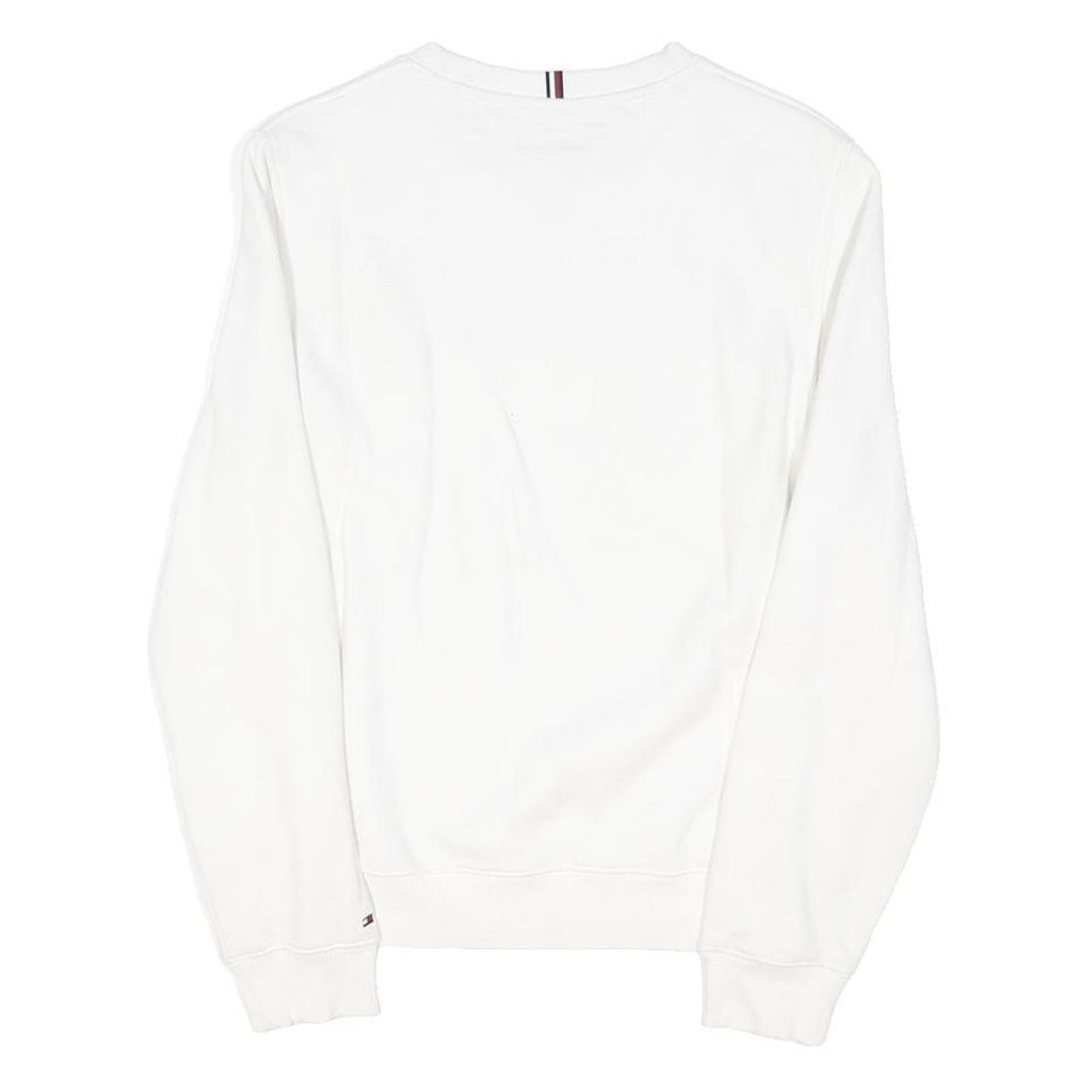 TOMMY HILFIGER Mens White Cotton Blend Crew Neck Sweatshirt S Logo Print
