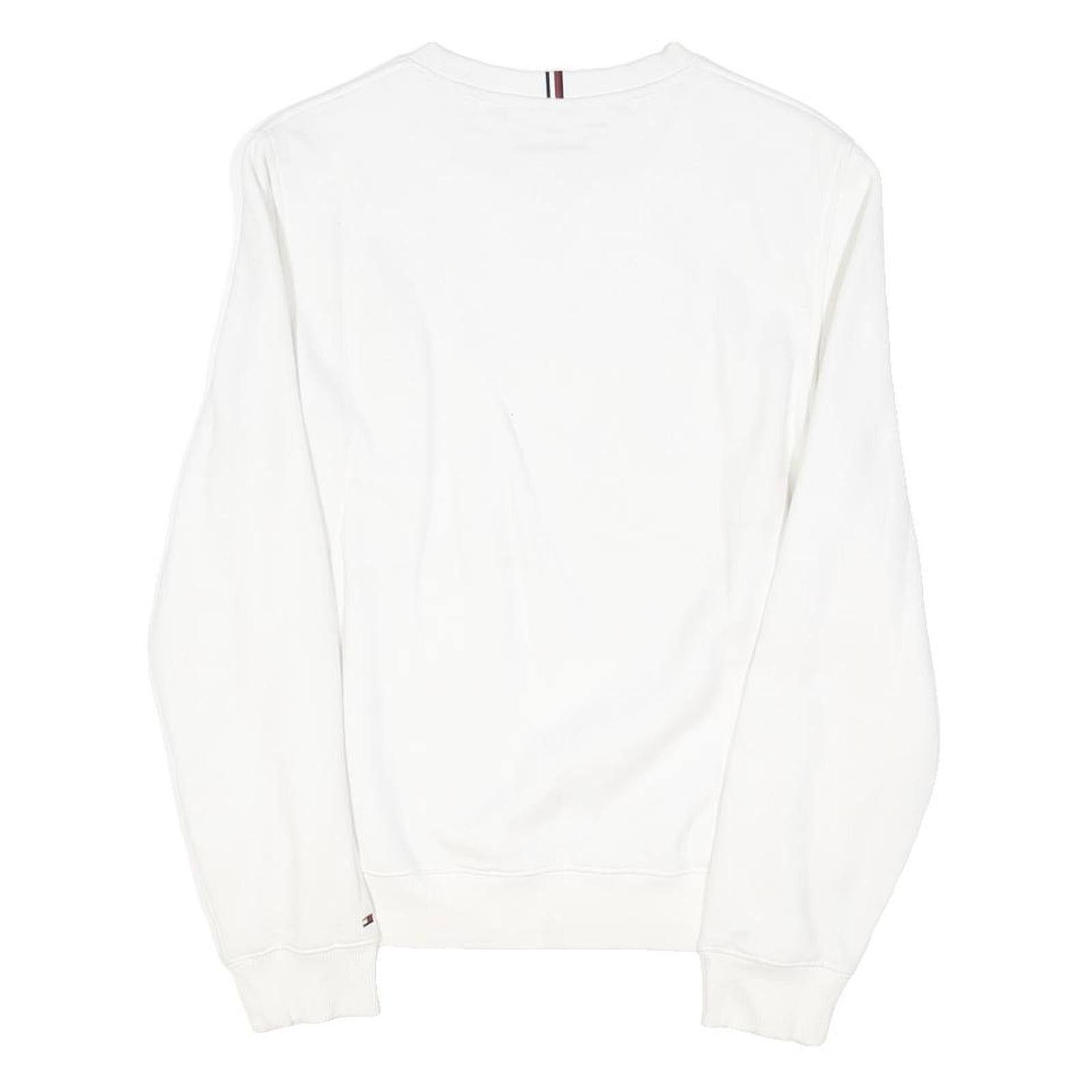 TOMMY HILFIGER Mens White Cotton Blend Crew Neck Sweatshirt S Logo Print