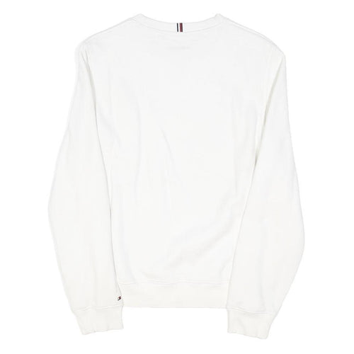 TOMMY HILFIGER Mens White Cotton Blend Crew Neck Sweatshirt S Logo Print