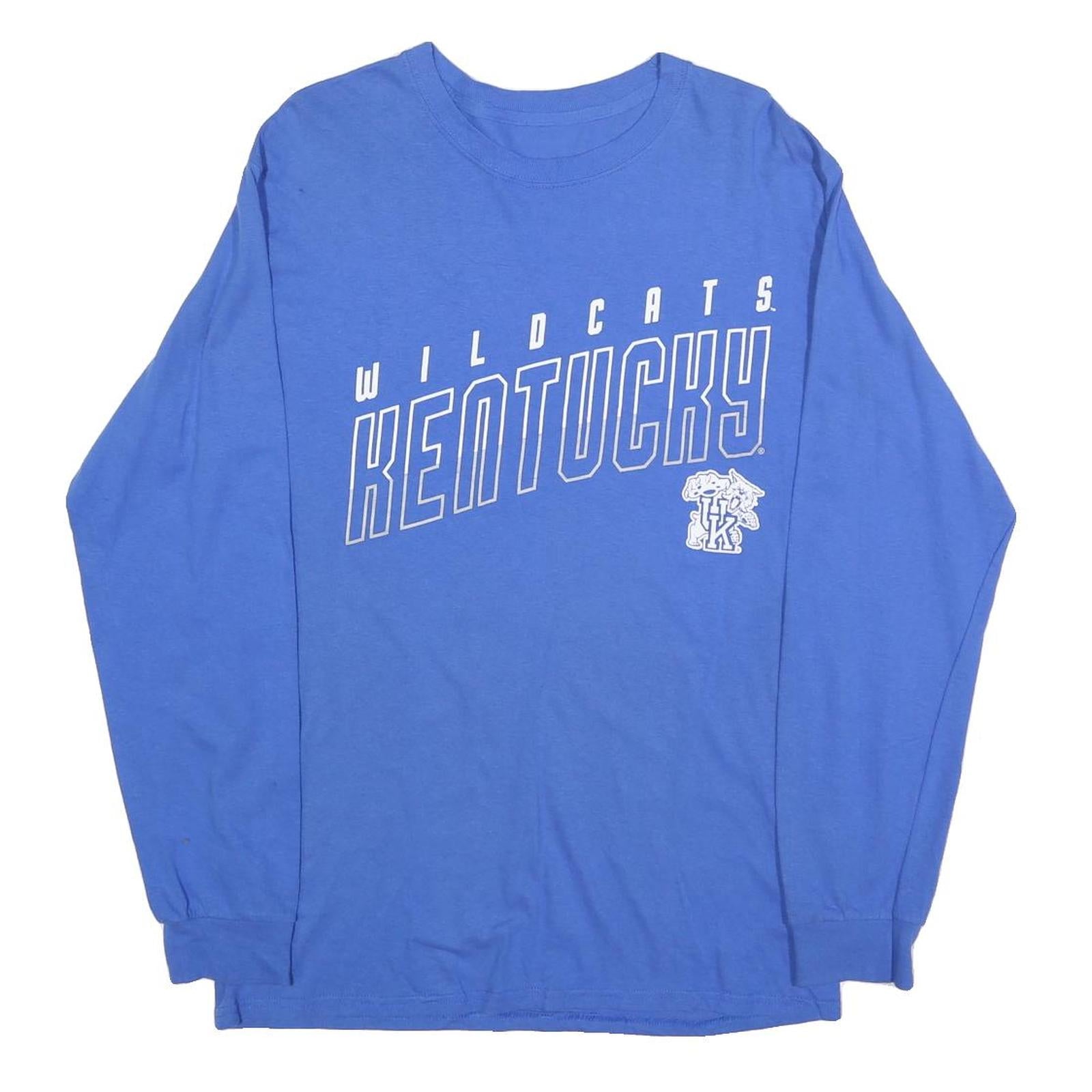 CAPTIVATING Mens Blue Kentucky Wildcats Long Sleeve Crew Neck T-Shirt M Cotton