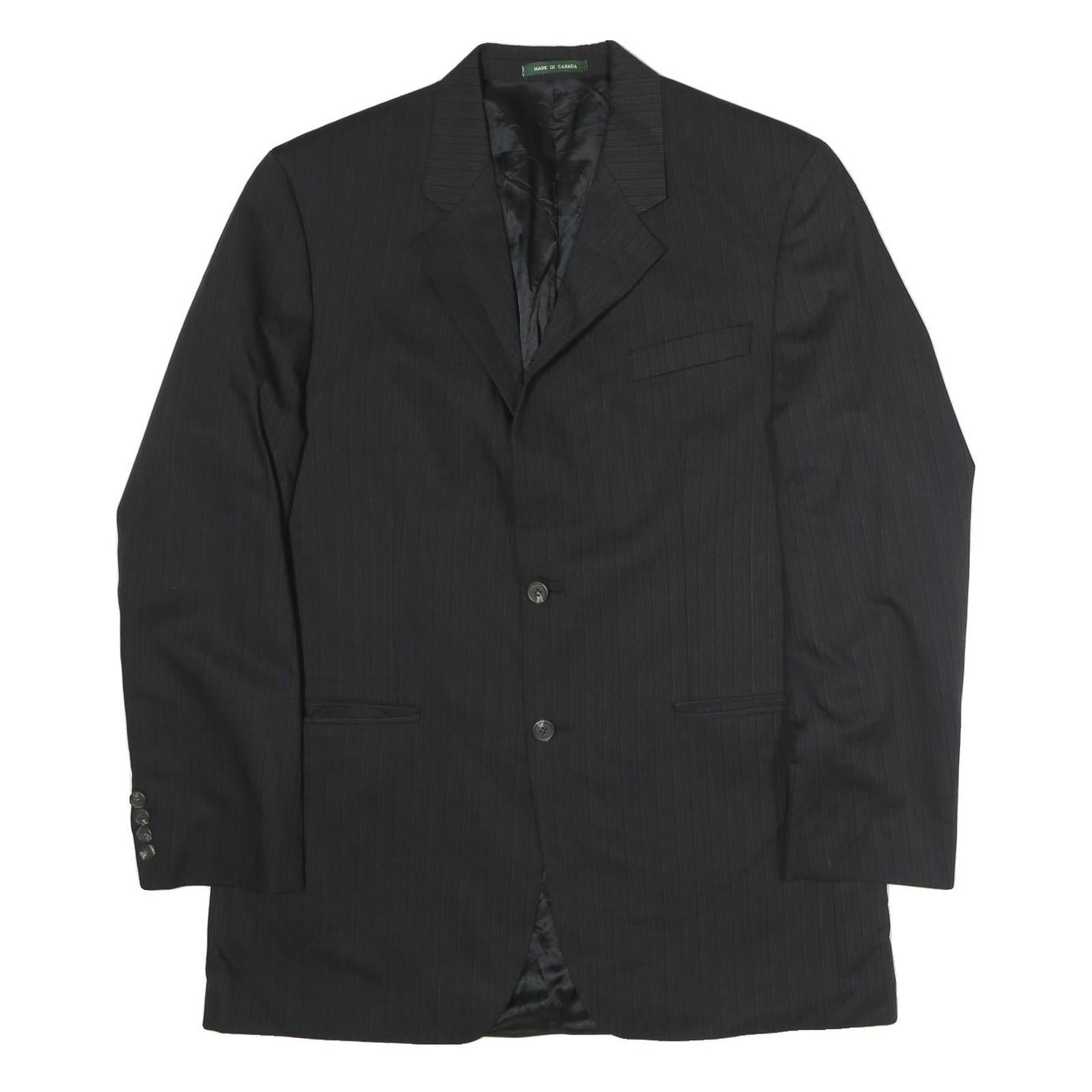 LAUREN RALPH LAUREN Mens Black Cotton Pinstripe Classic Jacket L Tailored Button