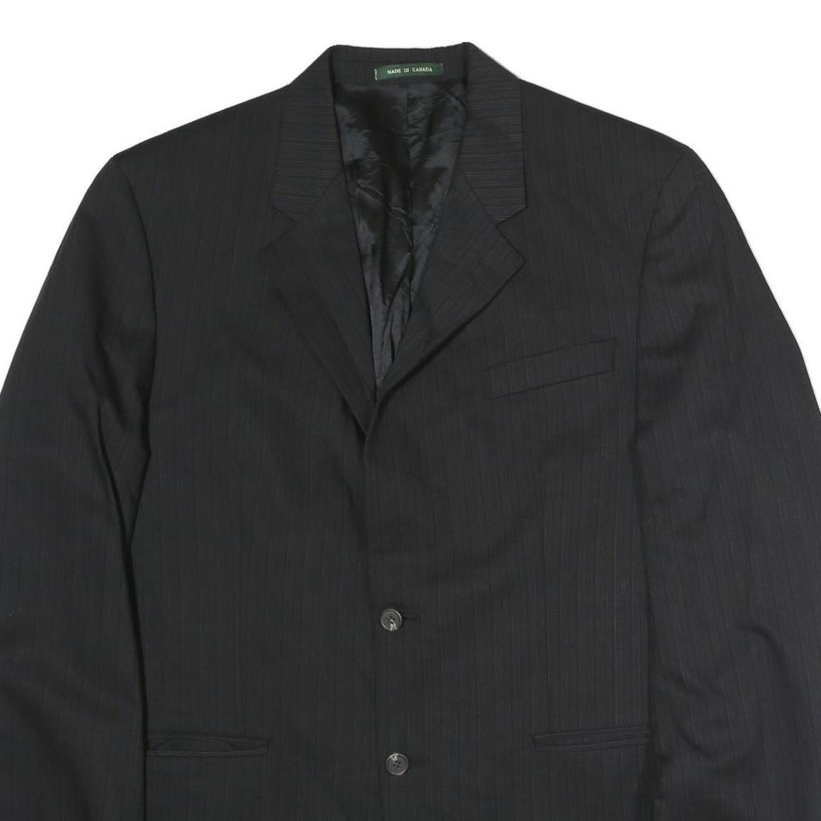 LAUREN RALPH LAUREN Mens Black Cotton Pinstripe Classic Jacket L Tailored Button