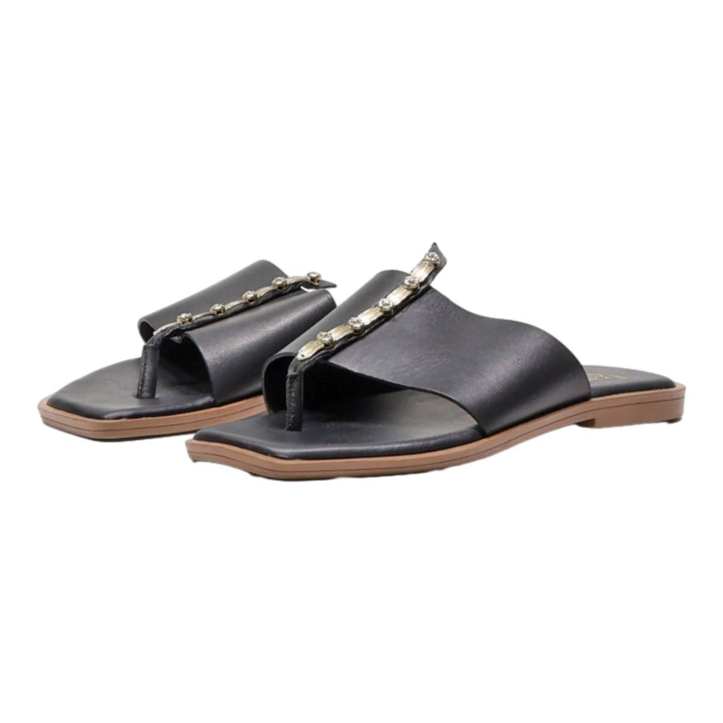 FRANCO SARTO Slider Sandals Black Leather Womens UK 3.5