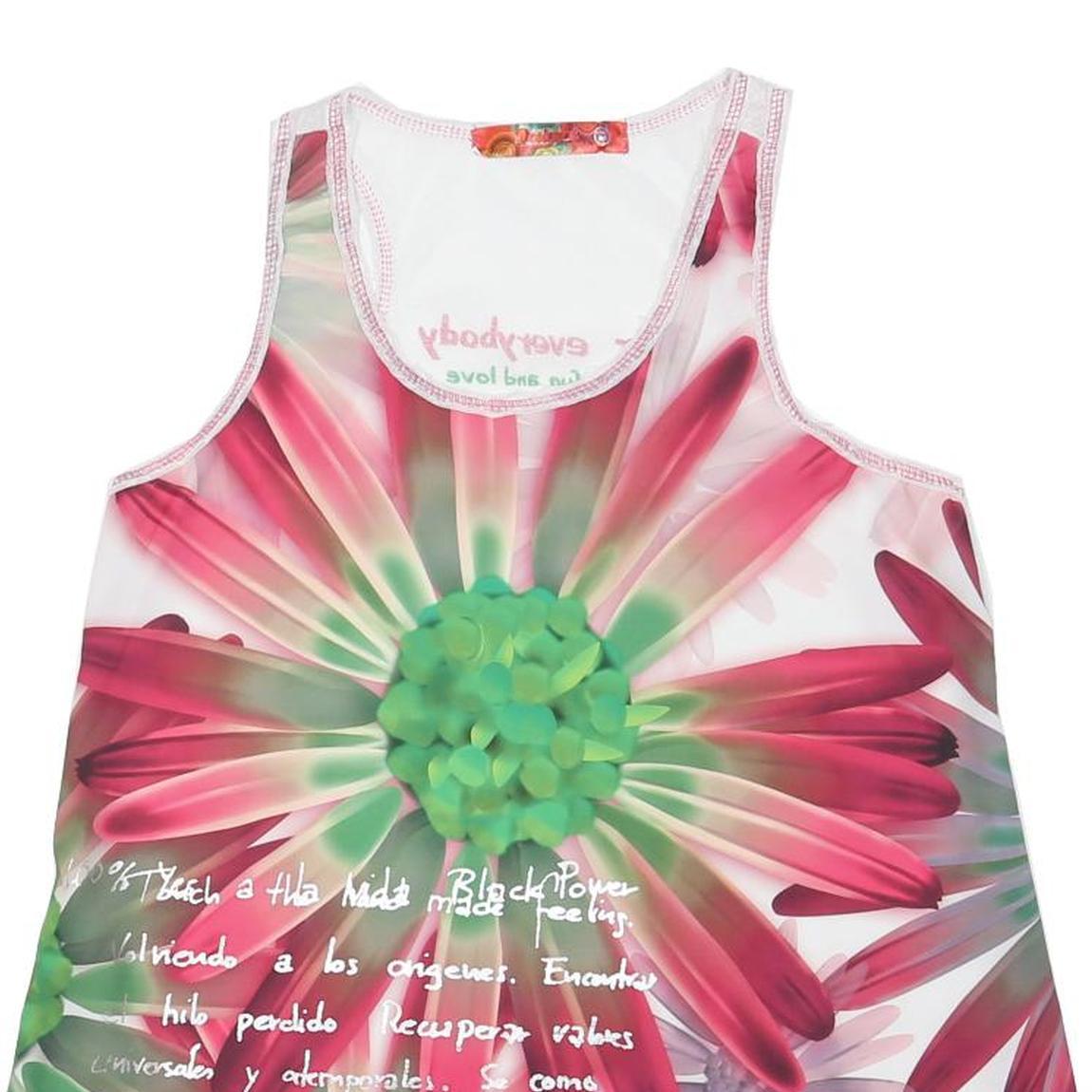 DESIGUAL Womens Pink Green Floral Print Sleeveless Scoop Neck Top L Vibrant