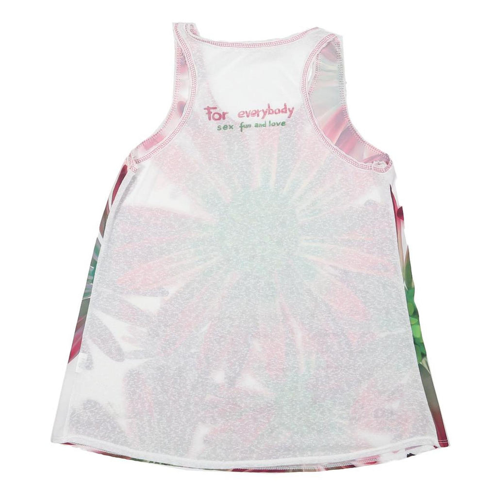DESIGUAL Womens Pink Green Floral Print Sleeveless Scoop Neck Top L Vibrant