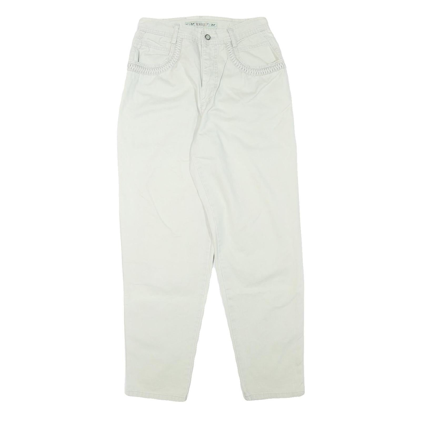 NEWPORT Womens Cotton Blend White Relaxed Trousers W28 L30 Casual Zip Closure