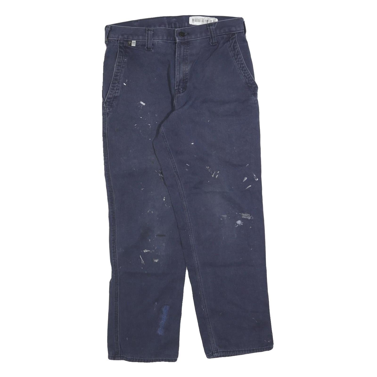 CARHARTT Mens Cotton Blend Navy Relaxed Straight Trousers W30 L30 Workwear