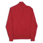 TOMMY HILFIGER Mens Red Cotton Blend Pullover Plain Half Zip Jumper L Casual