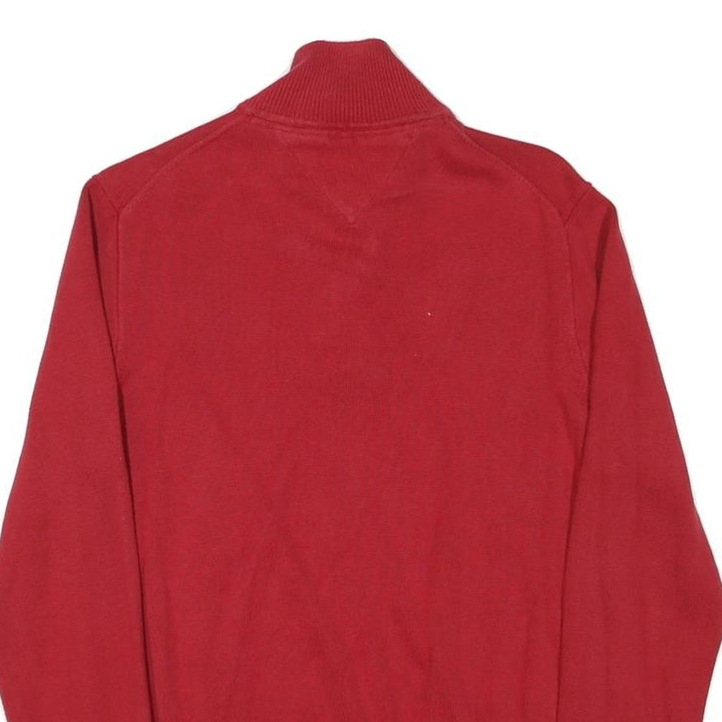 TOMMY HILFIGER Mens Red Cotton Blend Pullover Plain Half Zip Jumper L Casual
