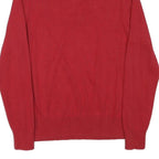 TOMMY HILFIGER Mens Red Cotton Blend Pullover Plain Half Zip Jumper L Casual