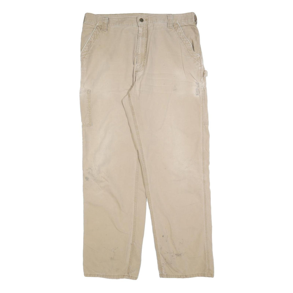 CARHARTT Mens Relaxed Beige Trousers W38 L34 Workwear Casual Cotton Blend Zip