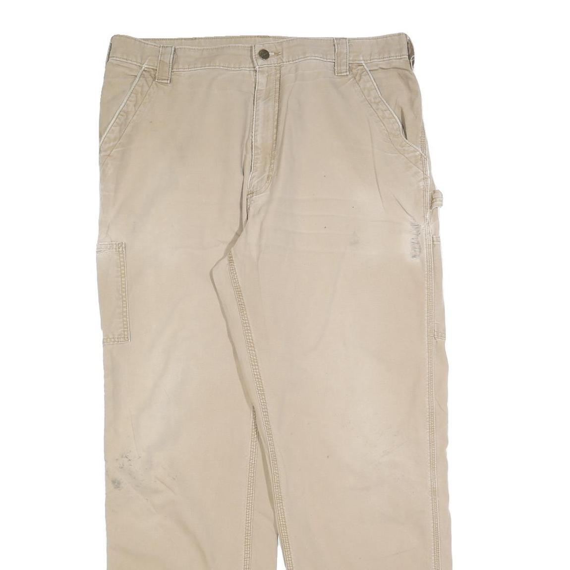 CARHARTT Mens Relaxed Beige Trousers W38 L34 Workwear Casual Cotton Blend Zip