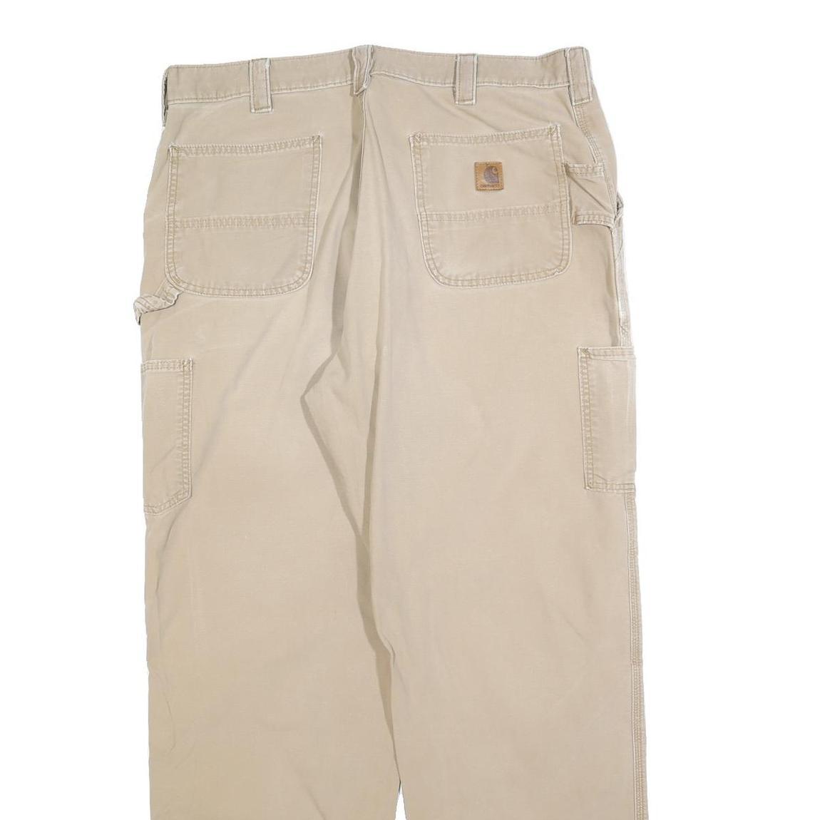 CARHARTT Mens Relaxed Beige Trousers W38 L34 Workwear Casual Cotton Blend Zip