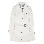 BIAGGINI Womens White Cotton Blend Belted Button Jacket L Plain Stylish Lined