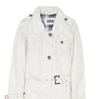 BIAGGINI Womens White Cotton Blend Belted Button Jacket L Plain Stylish Lined