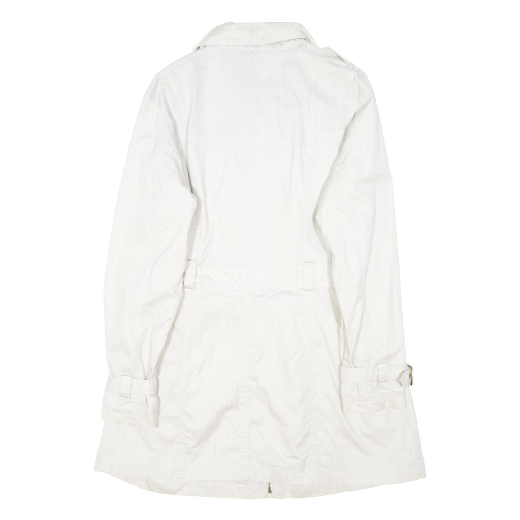 BIAGGINI Womens White Cotton Blend Belted Button Jacket L Plain Stylish Lined