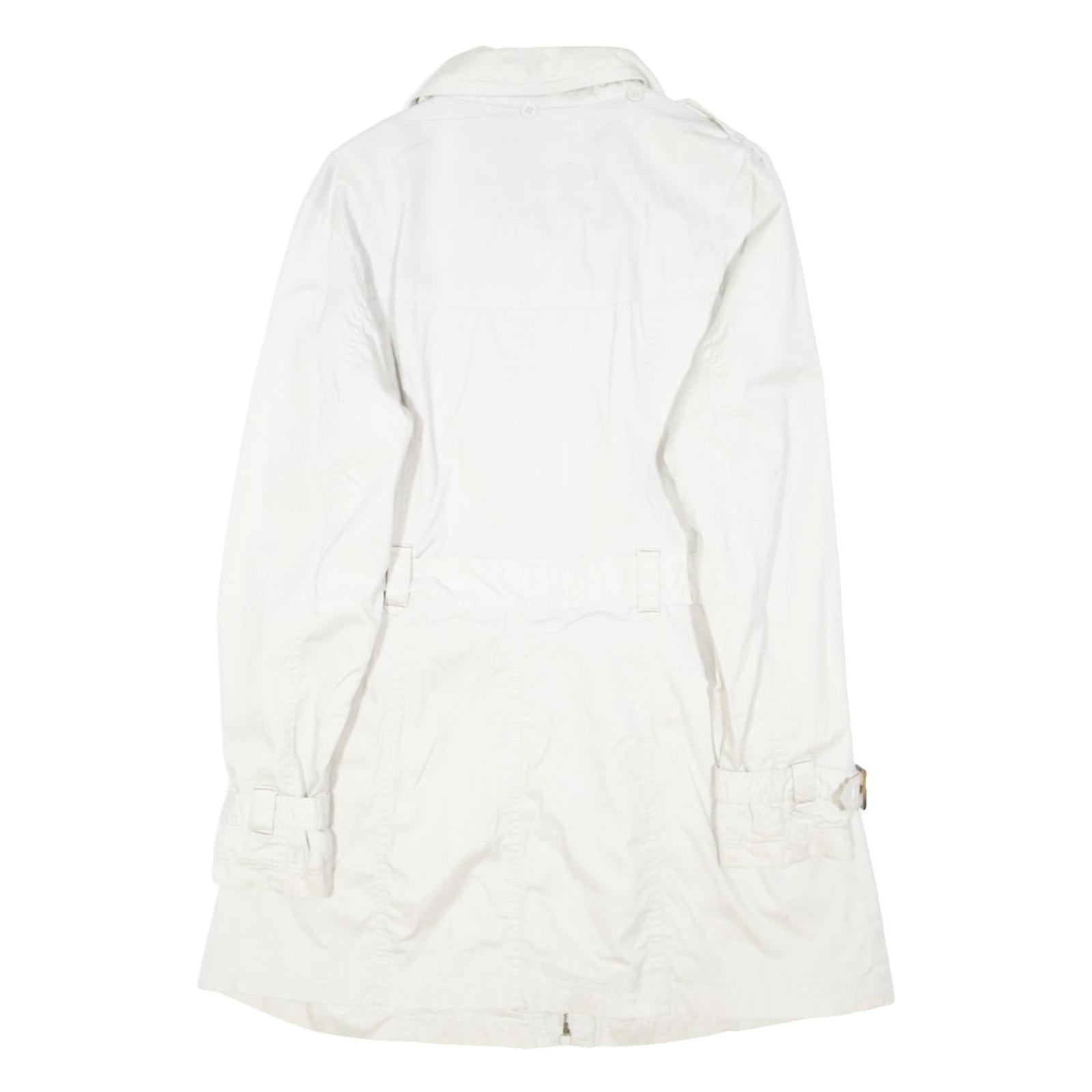 BIAGGINI Womens White Cotton Blend Belted Button Jacket L Plain Stylish Lined