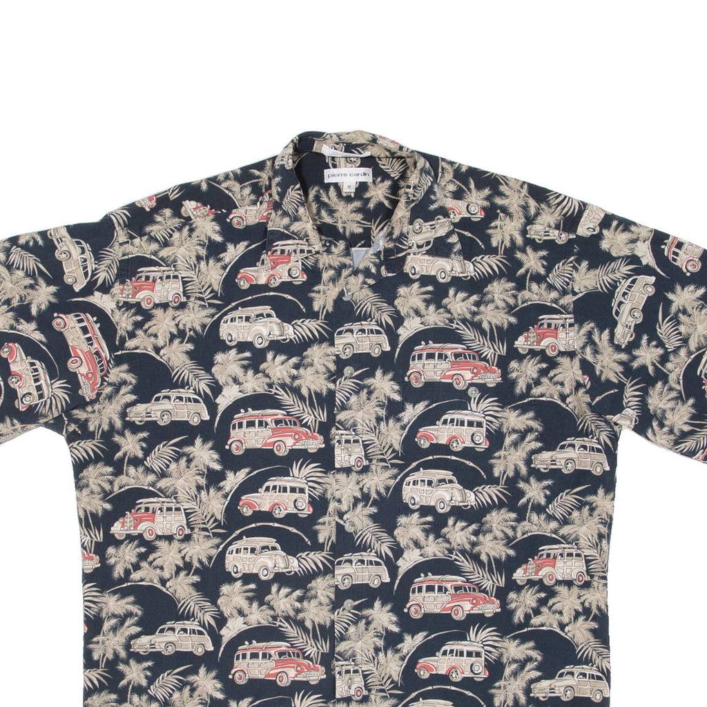 PIERRE CARDIN Mens Hawaiian Shirt Black Floral M